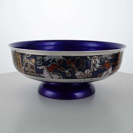 Miguel Pineda Mexican Champleve Enamel Aztec Decorated Centerpiece bowl