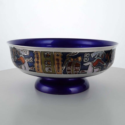 Miguel Pineda Mexican Champleve Enamel Aztec Decorated Centerpiece bowl