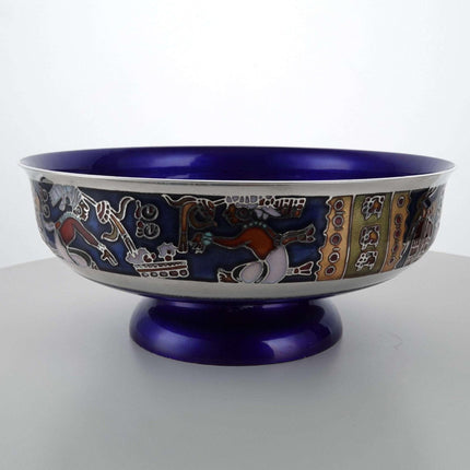 Miguel Pineda Mexican Champleve Enamel Aztec Decorated Centerpiece bowl