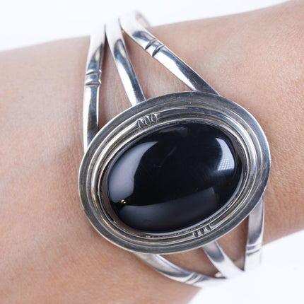 Vintage Navajo Sterling Obsidian Cuff bracelet