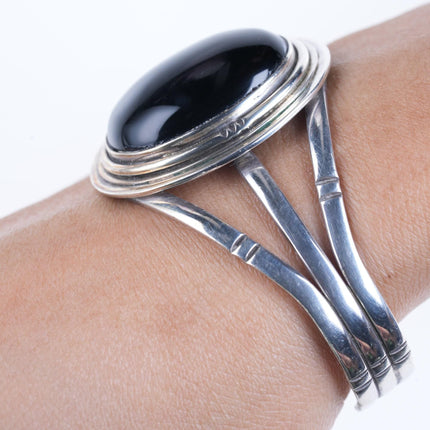 Vintage Navajo Sterling Obsidian Cuff bracelet