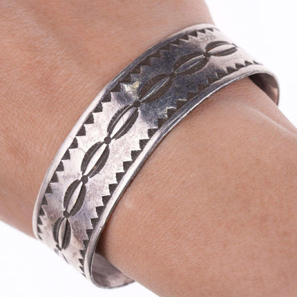 Vintage 6.75" Navajo Heavy stamped silver bracelet