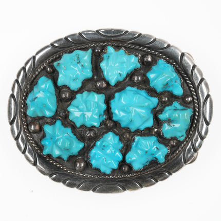 Vintage Native American sterling hand carved turquoise belt buckle