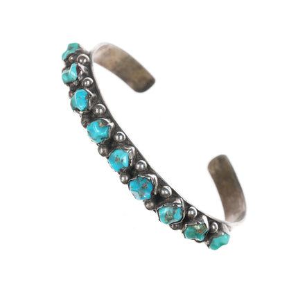 6.5" c1950's Zuni carved turquoise sterling row cuff bracelet