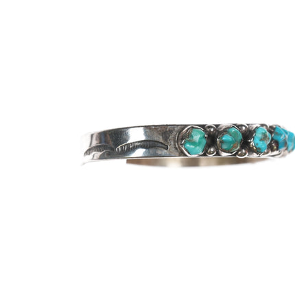 6.5" c1950's Zuni carved turquoise sterling row cuff bracelet