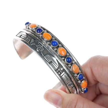 6.5" David Reeves Navajo Sterling lapis และสร้อยข้อมือหอยนางรมหนาม