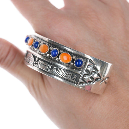 6.5" David Reeves Navajo Sterling lapis และสร้อยข้อมือหอยนางรมหนาม