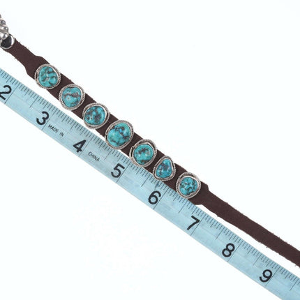 Navajo Sterling Turquoise conchos leather bracelet