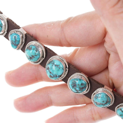 Navajo Sterling Turquoise conchos leather bracelet