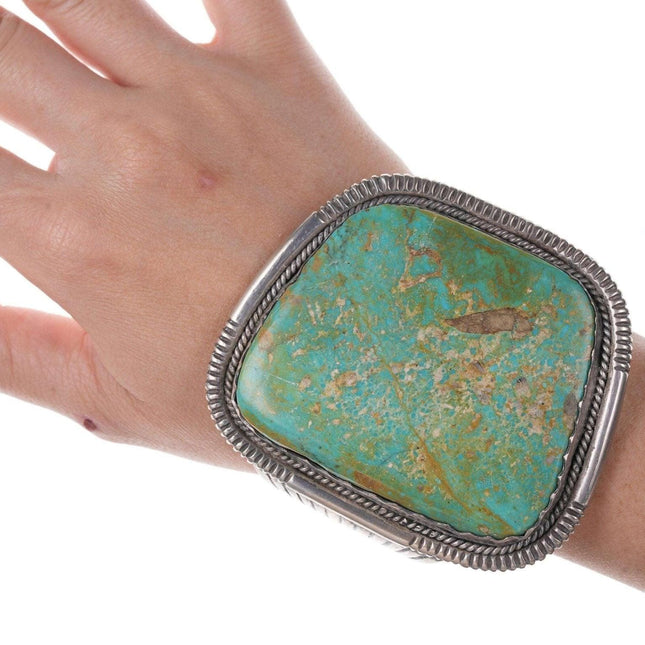 Huge Vintage Native American Sterling turquoise cuff bracelet J Spencer