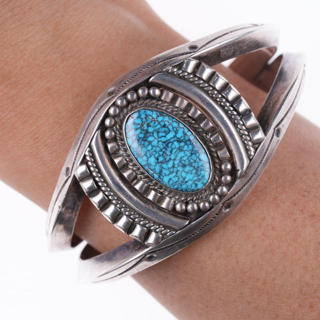 6.75" c1950's Navajo Silver high grade spiderweb turquoise bracelet