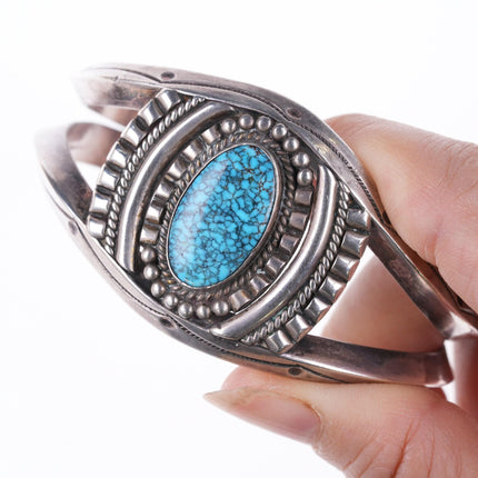 6.75" c1950's Navajo Silver high grade spiderweb turquoise bracelet