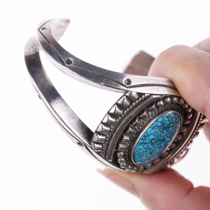 6.75" c1950's Navajo Silver high grade spiderweb turquoise bracelet