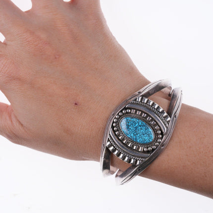 6.75" c1950's Navajo Silver high grade spiderweb turquoise bracelet