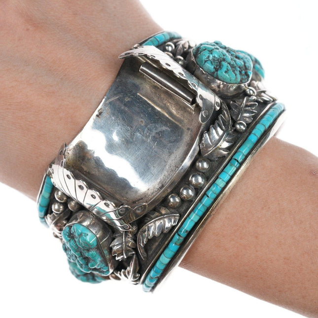 7.25" Amazing Les Baker Sterling Turquoise Heishi bead/Nugget Watch bracelet