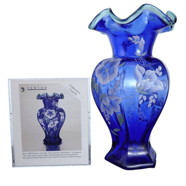 Cobalt Fenton 75th Anniversary Vase with collector cards/calendar