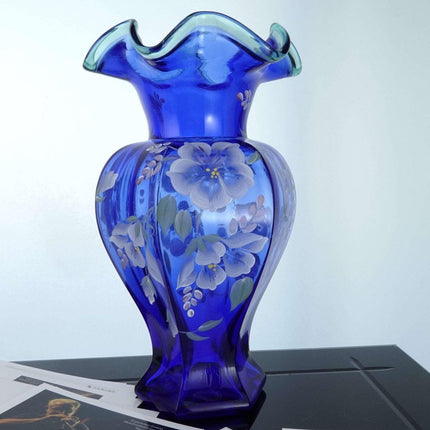 Cobalt Fenton 75th Anniversary Vase with collector cards/calendar