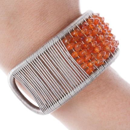 Tana Acton Woven Sterling wire agate cuff bracelet