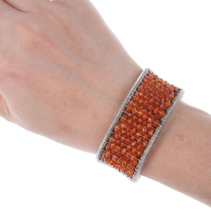 Tana Acton Woven Sterling wire agate cuff bracelet