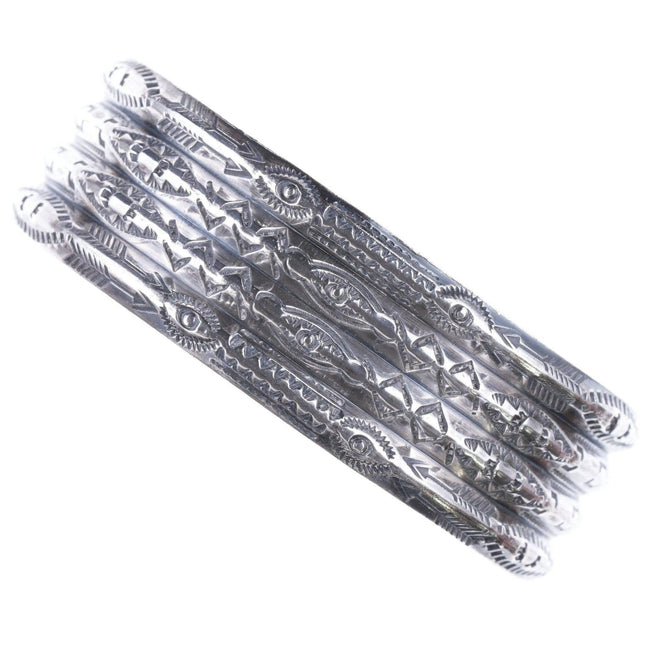 6.5" Vintage Navajo Heavy Stamped silver ribbed bracelet