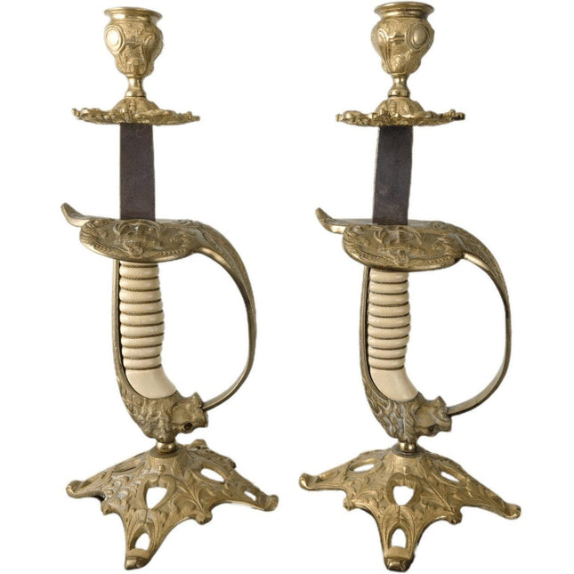 c1920's WWI Imperial German Navy Lion's Head Sword candle holders