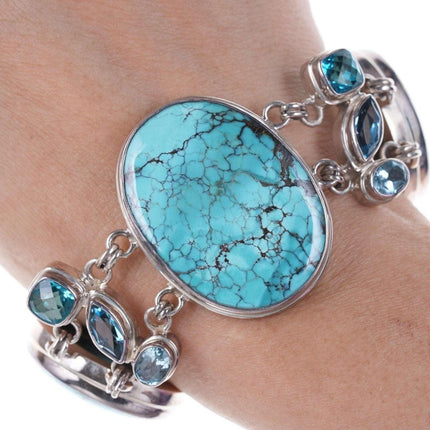 Retro Sarda Byzantine sterling silver blue topaz, lab spinel, and Turquoise set