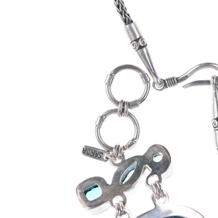 Retro Sarda Byzantine sterling silver blue topaz, lab spinel, and Turquoise set