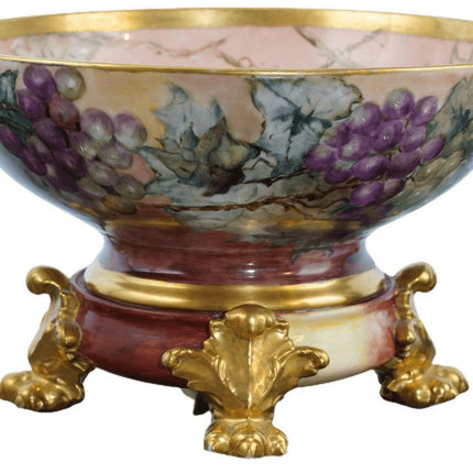 c1900 Hand Painted Limoges Punch bowl w/ Stand