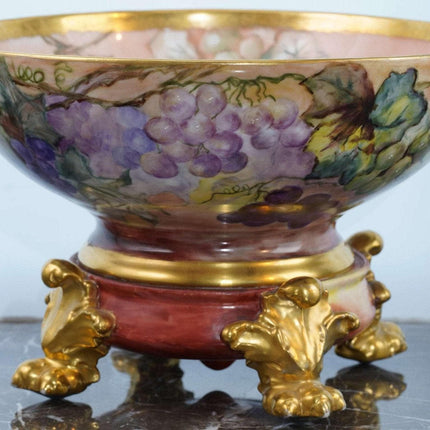 c1900 Hand Painted Limoges Punch bowl w/ Stand