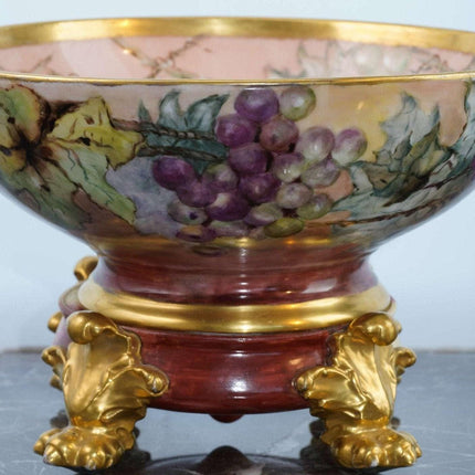 c1900 Hand Painted Limoges Punch bowl w/ Stand