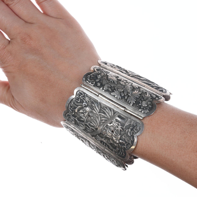 Large Antique Chinese Repousse silver bracelet