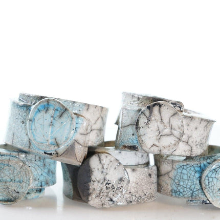 5 Vintage Raku Studio Pottery Napkin rings