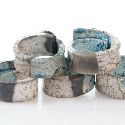 5 Vintage Raku Studio Pottery Napkin rings