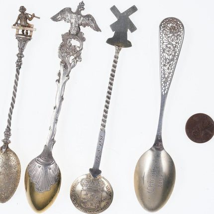 4 1890's Incredible Sterling collector spoons