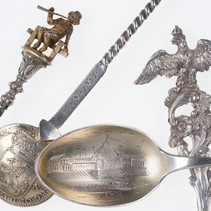 4 1890's Incredible Sterling collector spoons