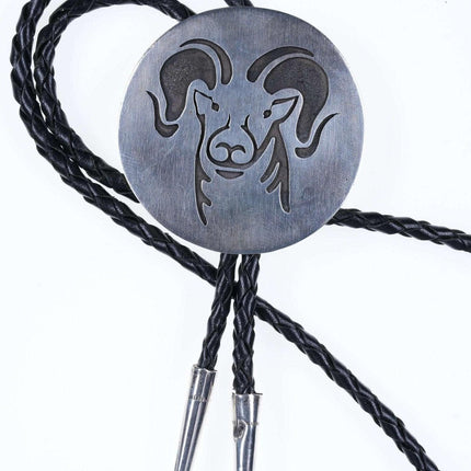 Hopi Sterling silver Overlay rams head bolo tie