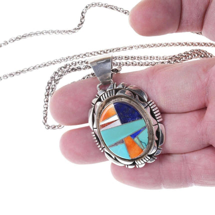 Fred Peters Navajo Sterling Multi-Stein-Kanal-Inlay-Anhänger.