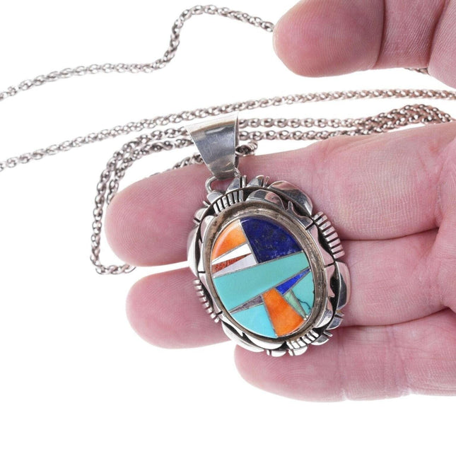 Fred Peters Navajo Sterling Multi-Stein-Kanal-Inlay-Anhänger.