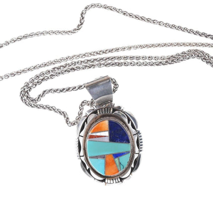 Fred Peters Navajo Sterling Multi-stone channel inlay pendant.