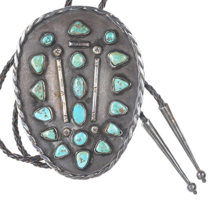 Huge c1950's Navajo silver and turquoise bolo tie