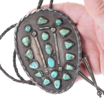 Huge c1950's Navajo silver and turquoise bolo tie