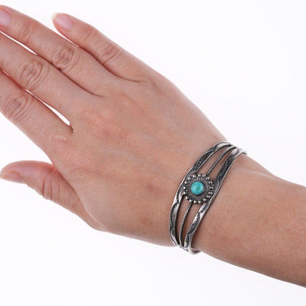 6.25" 40's-50's Navajo stamped silver and turquoise bracelet