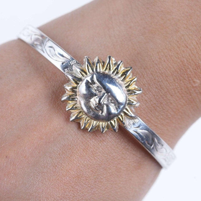 Retro mexikanisches Sunface-Manschettenarmband aus Sterlingsilber