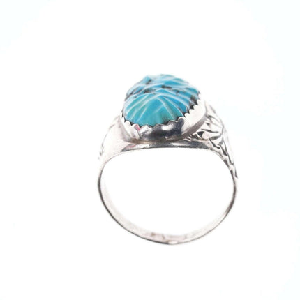 sz12 Vintage Zuni Native American Carved turquoise ring