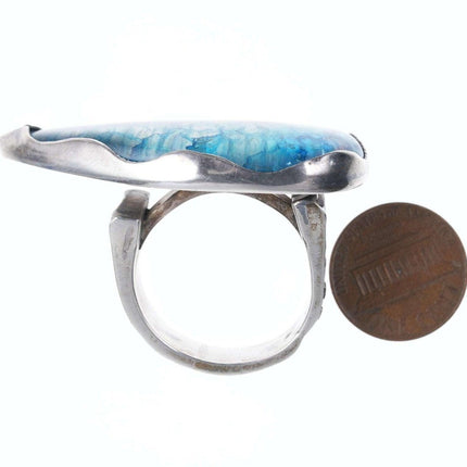 sz13.5  freeform sterling ring with blue crystal