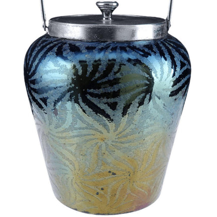 c1920 Bohemian Art Deco Iridescent art glass biscuit jar