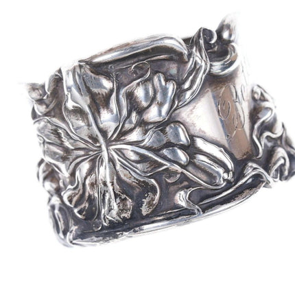 c1900 Art Nouveau Sterling Napkin Ring Frank Whiting Lily/Florence with Betty Mo