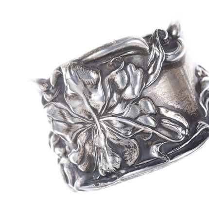 c1900 Art Nouveau Sterling Napkin Ring Frank Whiting Lily/Florence with Betty Mo