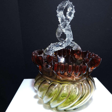 c1890 Rubina verde Twisted Thorn Handled Art Glass Basket