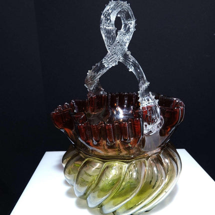 c1890 Rubina verde Twisted Thorn Handled Art Glass Basket